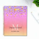 Monogram Name Rainbow Gold Stars Planner<br><div class="desc">This girly planner is decorated with gold stars on a pink rainbow glitter background.
Easily customisable with your name,  monogram,  and year.</div>