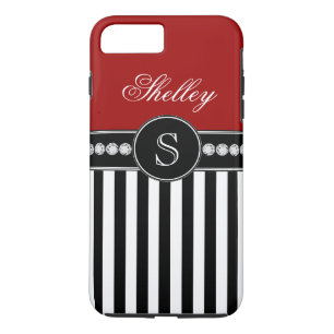 Monogram Name Red Black Stripes Pattern Case-Mate iPhone Case