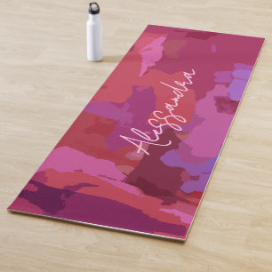 Monogram Name Red Pink Abstract Camo Pattern Girly Yoga Mat