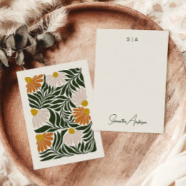 Monogram & Name Retro Vintage-Style Earthy Floral Card