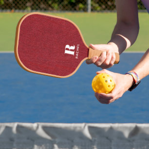 Monogram Name Rich Ruby Red Denim Print Pickleball Paddle