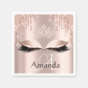 Monogram Name Rose Glitter Drips Spark Diamond Napkin