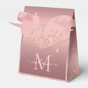 Monogram Name Rose Gold Blush Glitter Favor Box