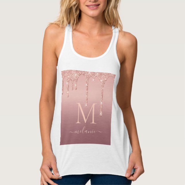 Monogram Name Rose Gold Blush Glitter Tank Top (Front)