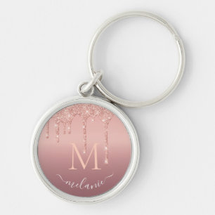 Monogram Name Rose Gold Blush Sparkle Keychain