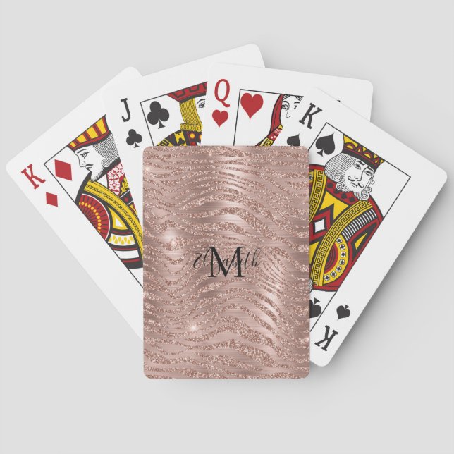 Monogram Name Rose Gold Glitter Animal Print  Playing Cards (Back)