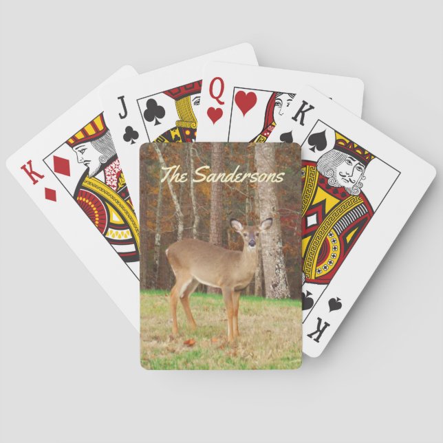 Monogram Name Rustic Doe Deer  Playing Cards (Back)