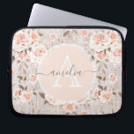 Monogram Name Rustic Wood & Vintage Roses Romantic Laptop Sleeve<br><div class="desc">Elegantly soft and feminine vintage styled roses on rustic wood board background create a beautifully romantic statement for any collection! • Customise it! Edit template to change initial letter and name. For script to work correctly, please use all lowercase letters and keep special characters before and after the name. •...</div>