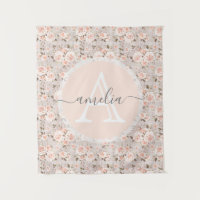 Monogram Name Rustic Wood & Vintage Roses Romantic