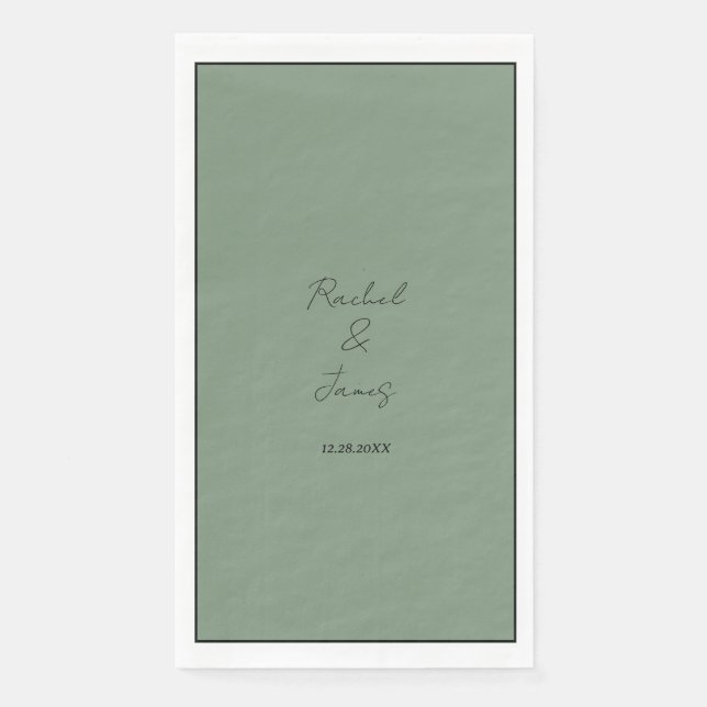 Monogram Name Sage Green Elegant Script Wedding Napkin (Front)