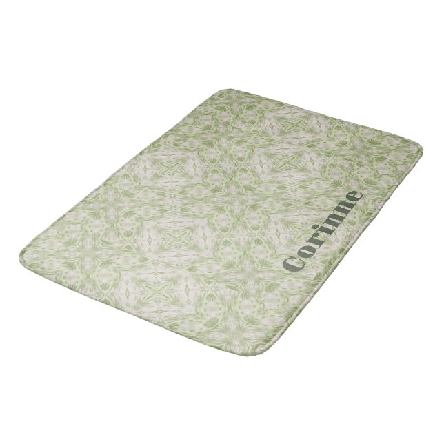 Monogram Name Sage Green Pattern | Bath Mat (Angled)