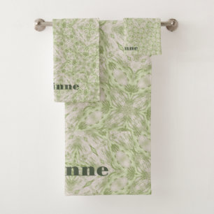 Monogram Name Sage Green Pattern   Bath Towel Set