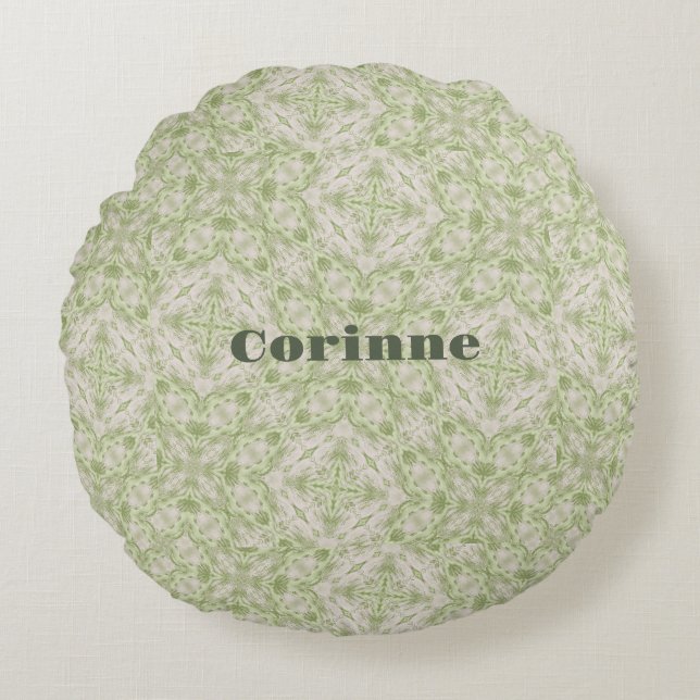 Monogram Name Sage Green Pattern | Round Cushion (Front)