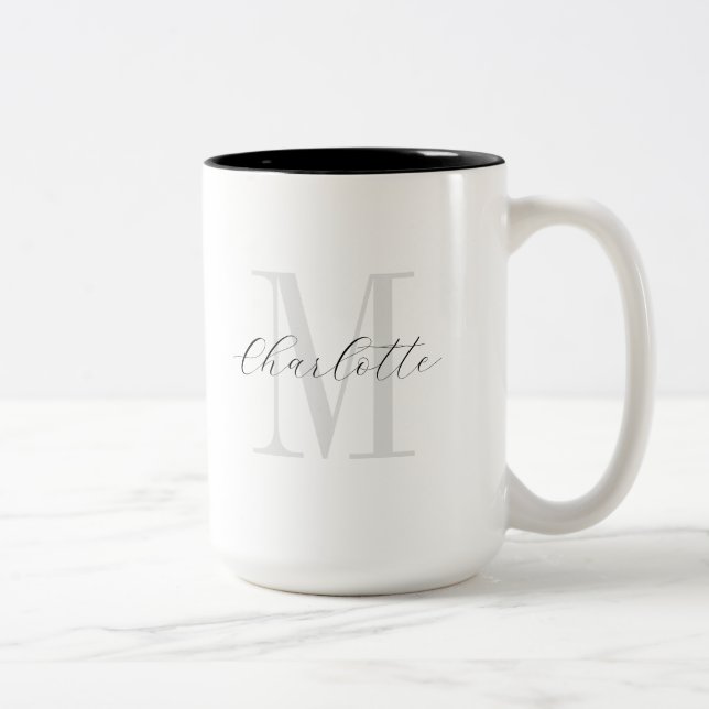 Monogram Name Script Two-Tone Coffee Mug (Right)