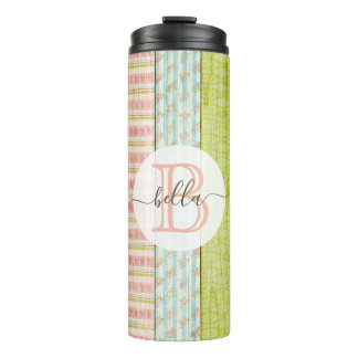 Monogram Name Shabby Roses on Rustic Wood Cottage Thermal Tumbler