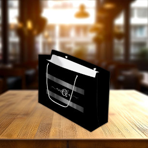 Monogram Name Silver Black Fashion Boutique Favour Large Gift Bag