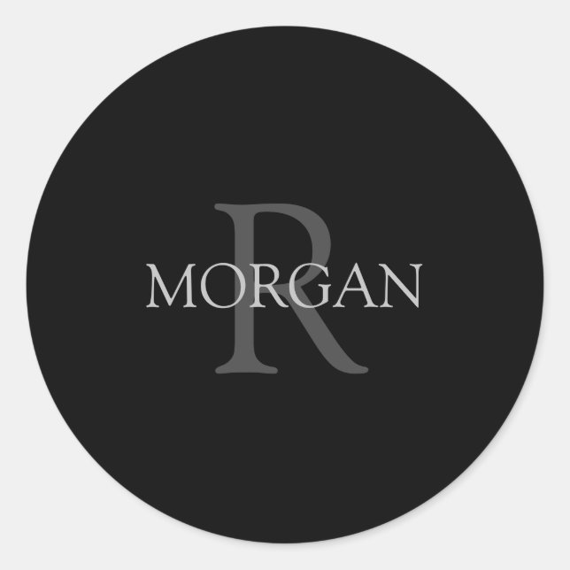 Monogram & Name, Simple Classic Design In Grey Tex Round Sticker (Front)
