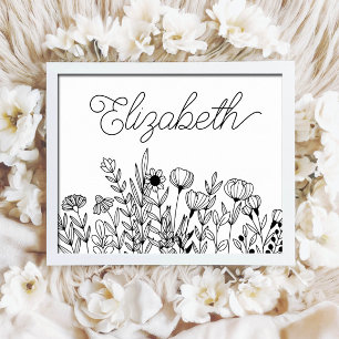 Monogram Name Simple Minimalistic Floral Graphic Poster