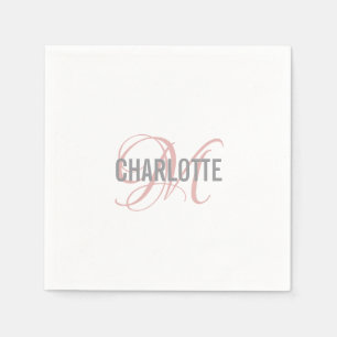 Monogram Name simple white blush pink Paper Napkin