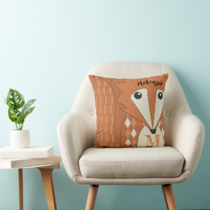 Monogram & Name Stylised Fox Abstract Geometric  Cushion
