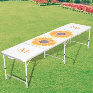 Monogram Name Sunflower Beer Pong Table