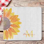 Monogram Name Sunflower Cutting Board<br><div class="desc">This floral cutting board is decorated with a yellow watercolor sunflower.
Customise it with your name and initial.
Original Watercolor © Michele Davies.</div>