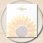 Monogram Name Sunflower  Notepad<br><div class="desc">This personalized notepad features a yellow watercolor sunflower and stylish script typography.
Easily customizable with your name and monogram.
Original Watercolor © Michele Davies.</div>