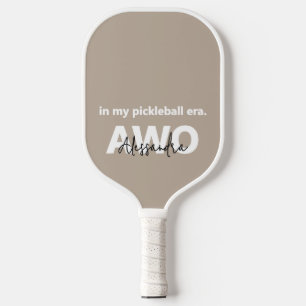 Monogram Name Tan Taupe White Black Minimalist Pickleball Paddle