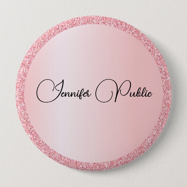 Monogram Name Template Rose Gold Glitter Look Huge 10 Cm Round Badge (Front)