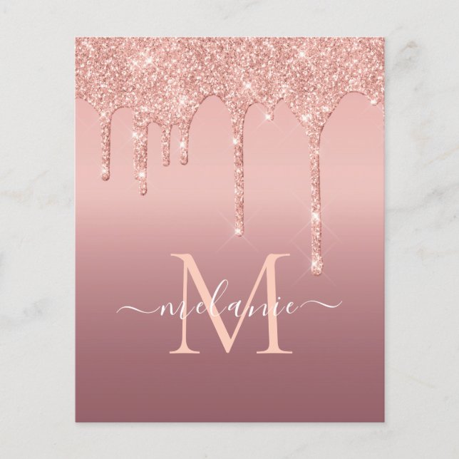Monogram Name Text Rose Gold Blush Glitter Flyer (Front)