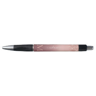 Monogram Name Text Rose Gold Blush Glitter Pen