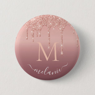 Monogram Name Text Rose Gold Blush Glitter Sparkle 6 Cm Round Badge