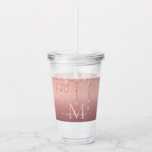 Monogram Name Text Rose Gold Blush Glitter Sparkle Acrylic Tumbler