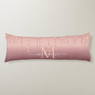 Monogram Name Text Rose Gold Blush Glitter Sparkle Body Cushion
