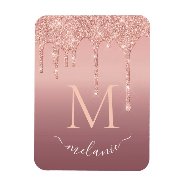 Monogram Name Text Rose Gold Blush Glitter Sparkle Magnet (Vertical)
