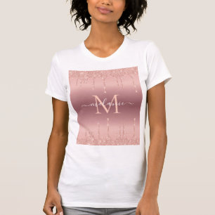 Monogram Name Text Rose Gold Blush Sparkle T-Shirt