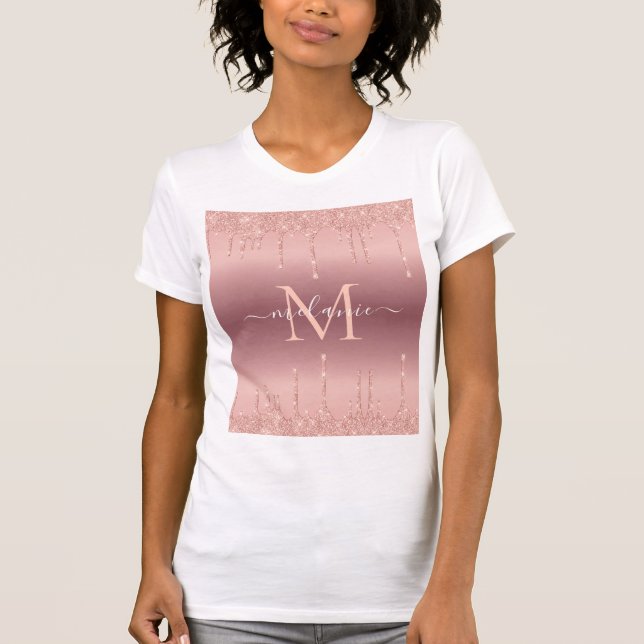 Monogram Name Text Rose Gold Blush Sparkle T-Shirt (Front)