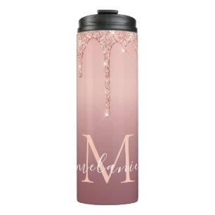 Monogram Name Thermal Tumbler Rose Blush Glitter 