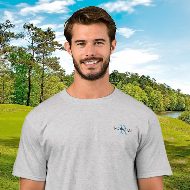 Monogram & Name, Trendy Design Blue & Black T-Shirt (Creator Uploaded)