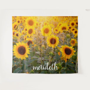 Monogram Name Trendy Field of Yellow Sunflowers Tapestry