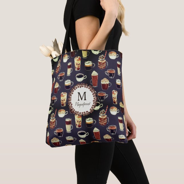 Monogram Name Venti Coffee Lover Tote Bag (Close Up)