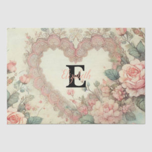 Monogram name vintage hearts floral watercolor  tissue paper