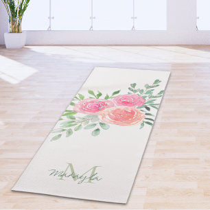 Monogram Name Watercolor Floral Yoga Mat