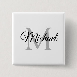 Monogram Name White Personalised Template Square 15 Cm Square Badge