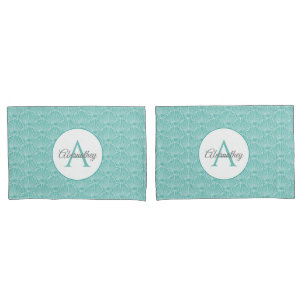Monogram Name White Sea Shell Pattern Beach House Pillowcase