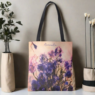 Monogram name wildflower blue floral vintage  tote bag