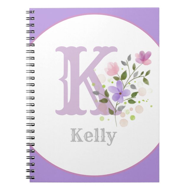 Monogram & Name with Flowers Notebook (Front)