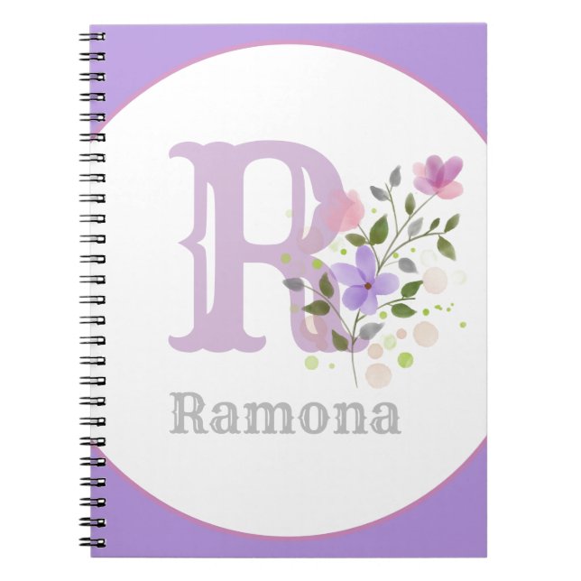 Monogram & Name with Flowers Notebook (Front)