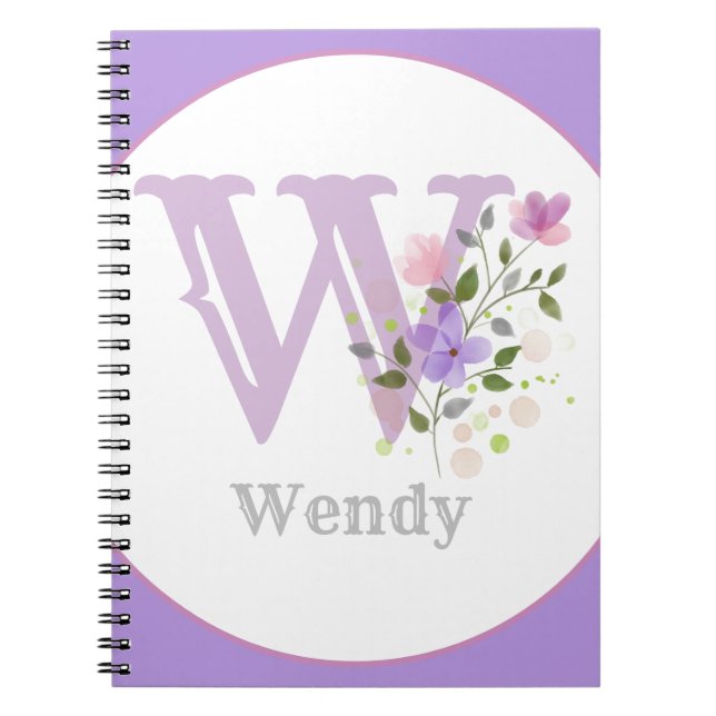 Monogram & Name with Flowers Notebook (Front)