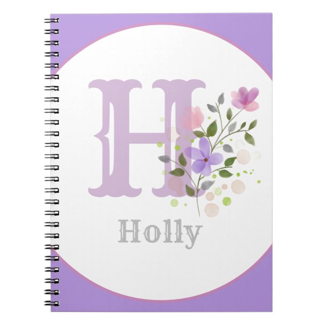 Monogram & Name with Flowers Notebook (Front)